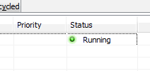 Running alarms are displayed with a green light icon and 