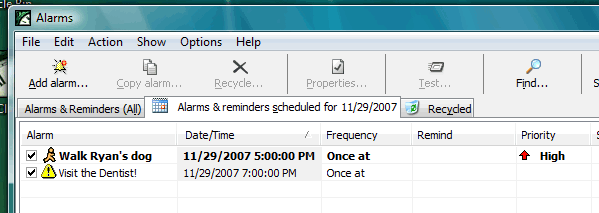 View alarms for a specific day selected in a Calendar. Click on any date in the calendar to view alarms scheduled for that day.